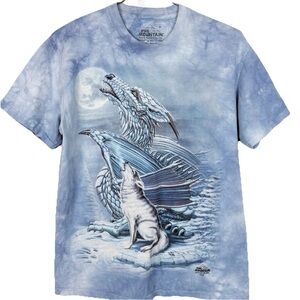 The Mountain Dragon Wolf Moon/ Moon Song Classic Cotton Blue T-Shirt Medium